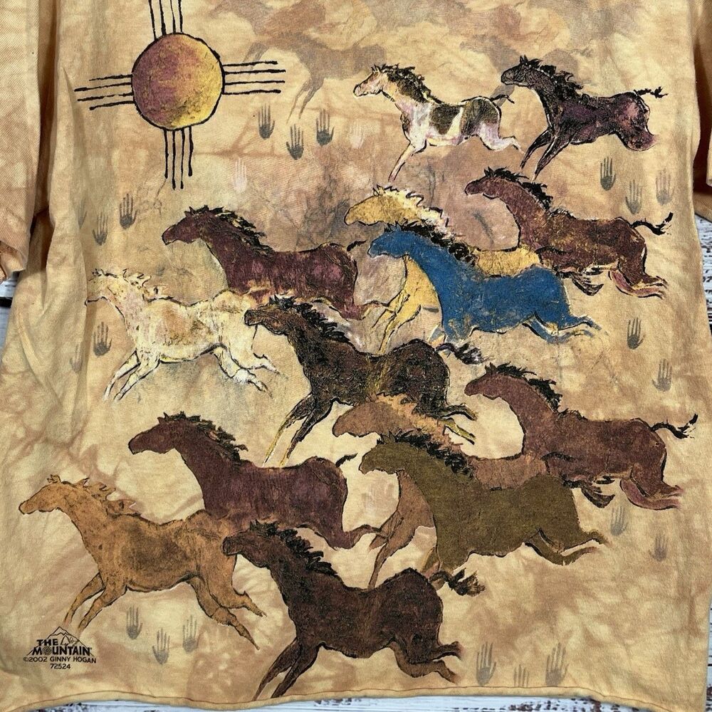 Vtg The Mountain Shirt Small Ginny Hogan Ancient Horses Dyed USA Mexico Cut Hem - Picture 6 of 13